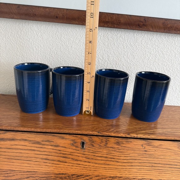 Thomas O'Brien Vintage Modern Blue Stoneware Mugs Cups Set of 4 - Picture 4 of 9